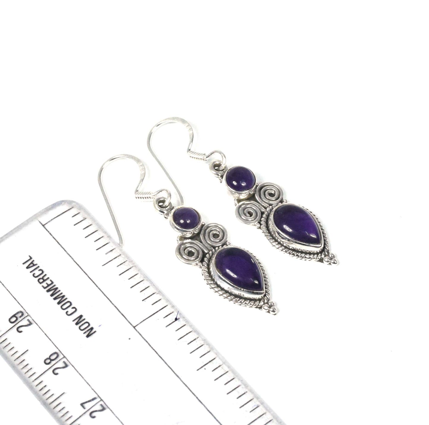 925 Solid Sterling Silver Purple Amethyst Hook Earring-1.6 Inch