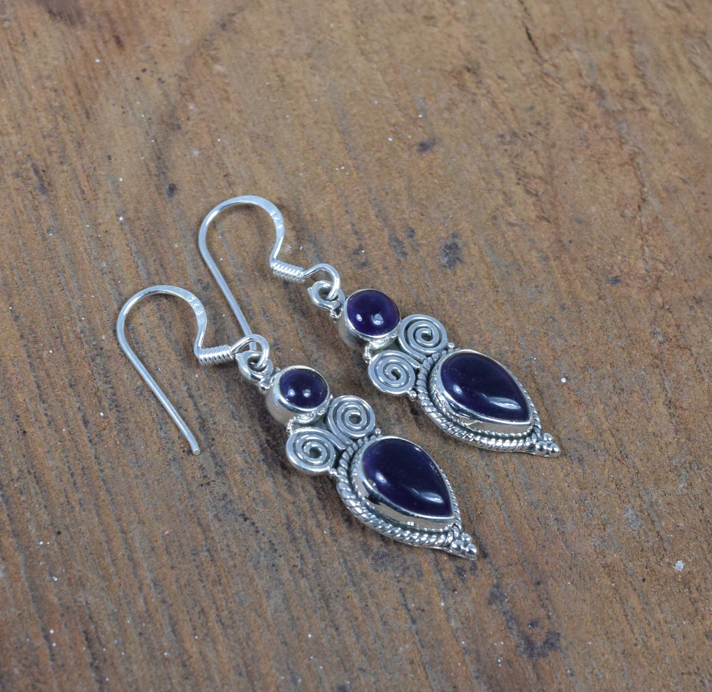 925 Solid Sterling Silver Purple Amethyst Hook Earring-1.6 Inch