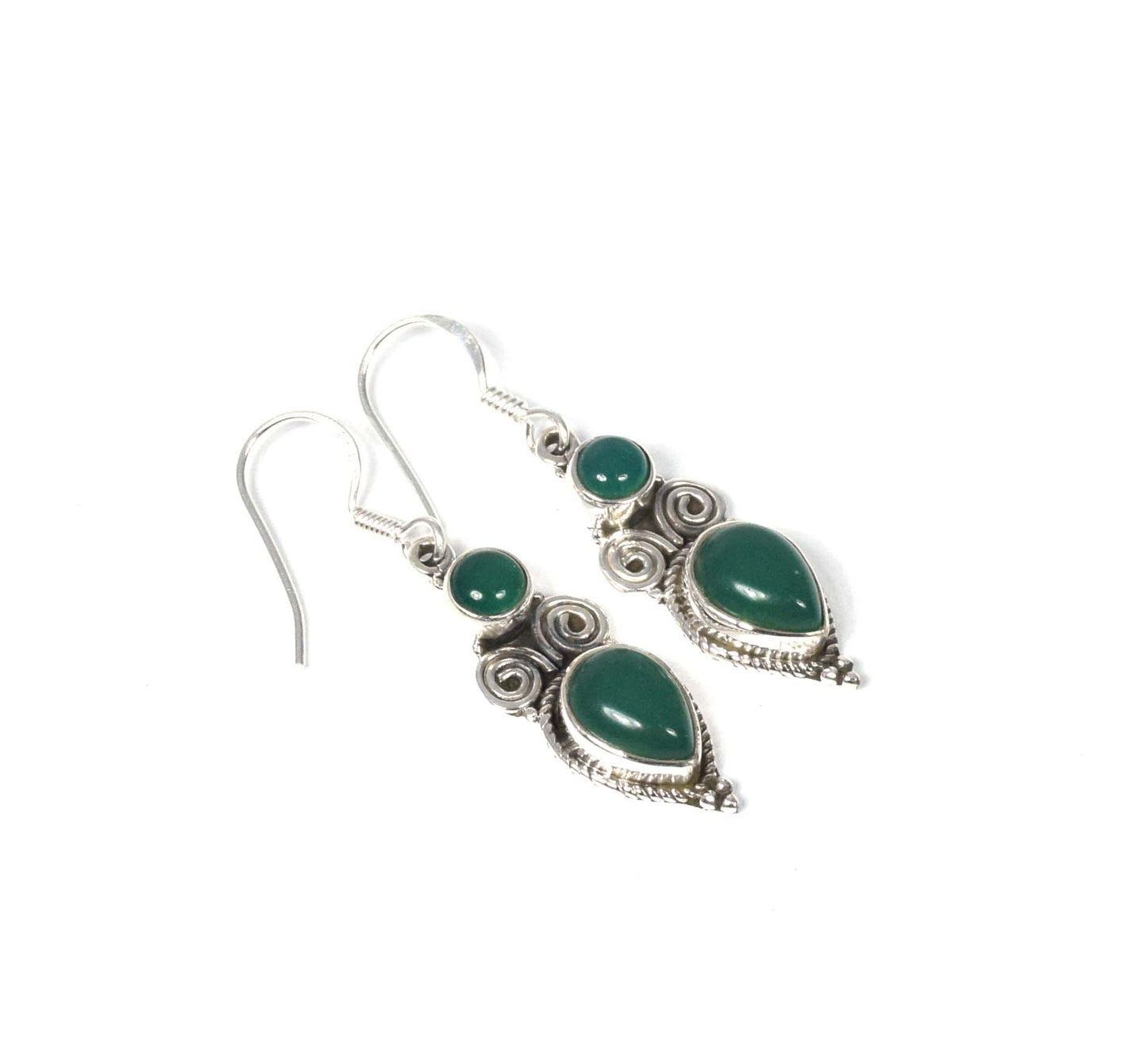 925 Solid Sterling Silver Green Onyx Hook Earring-1.6 Inch
