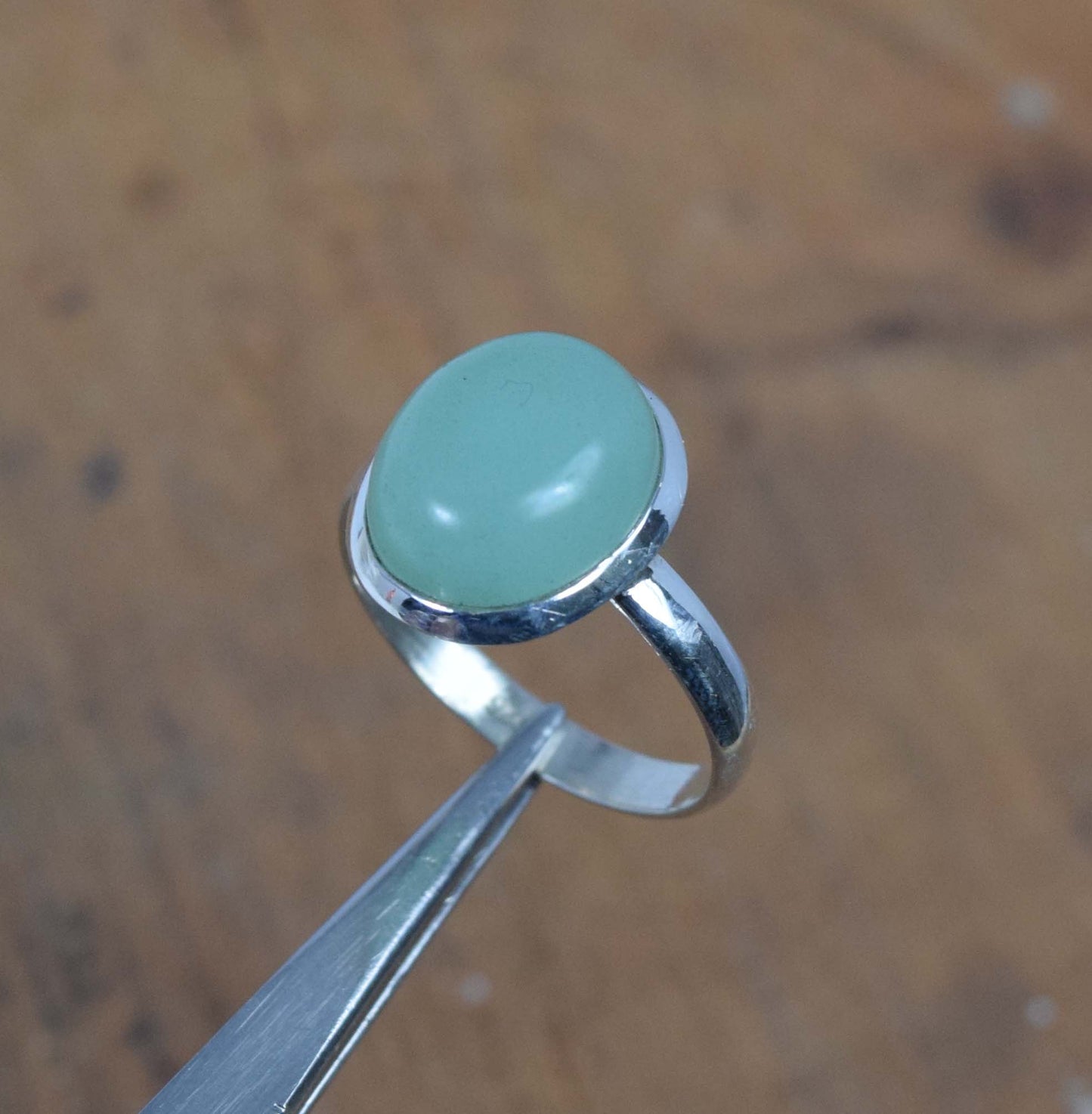 925 Solid Sterling Silver Aqua Chalcedony Ring-8 US
