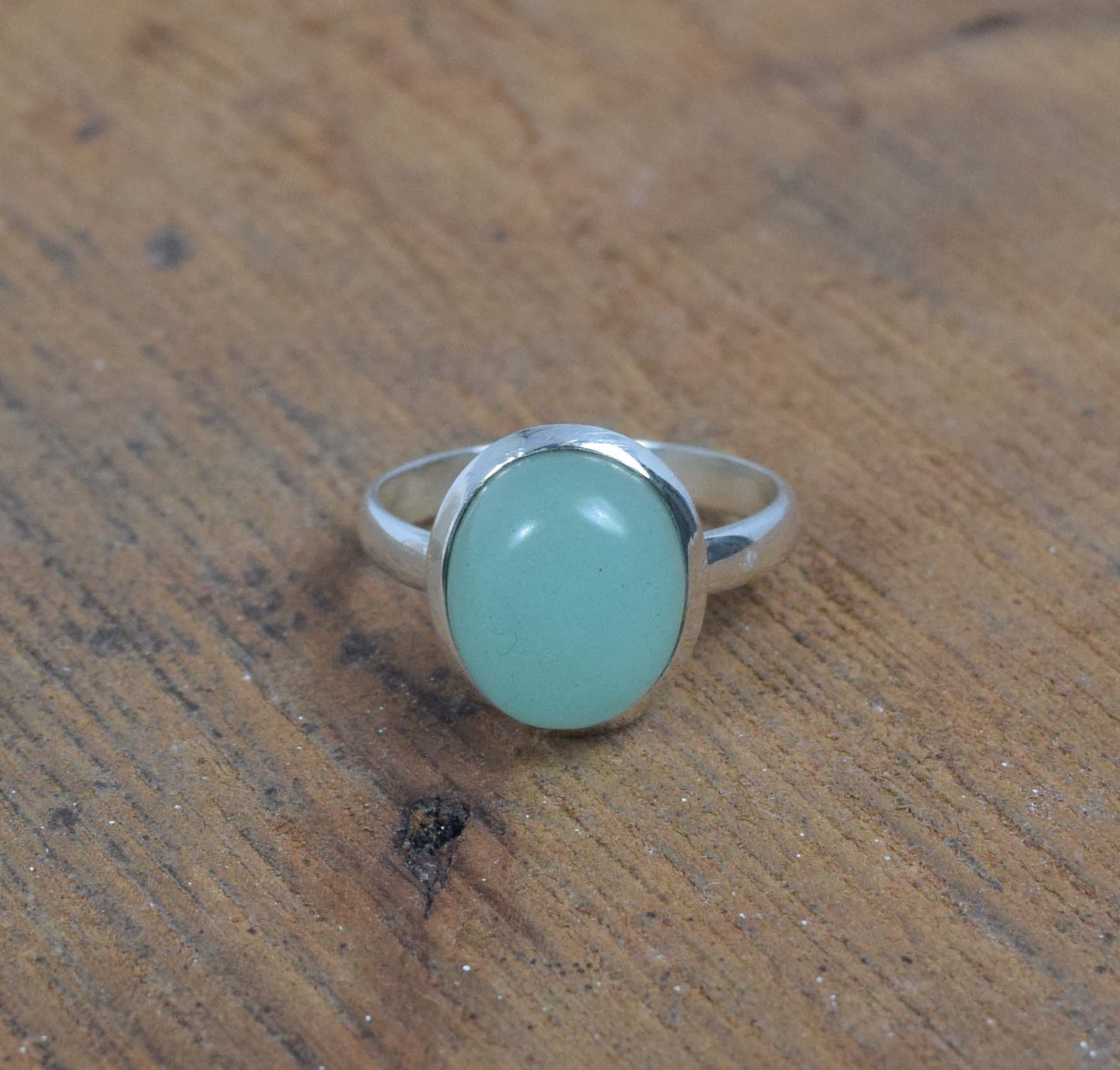 925 Solid Sterling Silver Aqua Chalcedony Ring-8 US
