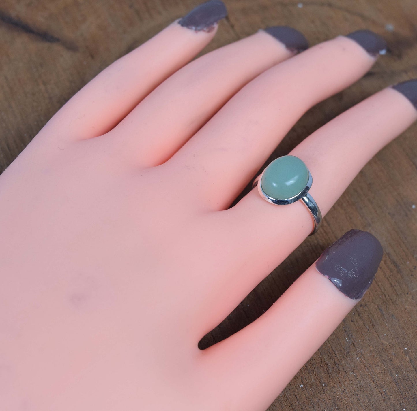 925 Solid Sterling Silver Aqua Chalcedony Ring-8 US