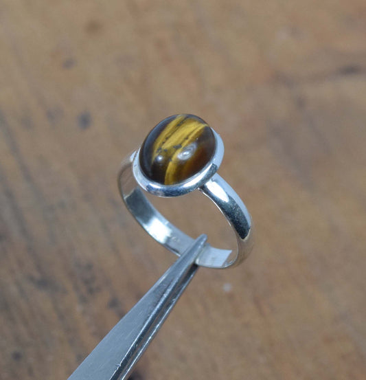 925 Solid Sterling Silver Tiger Eye Ring-6 US