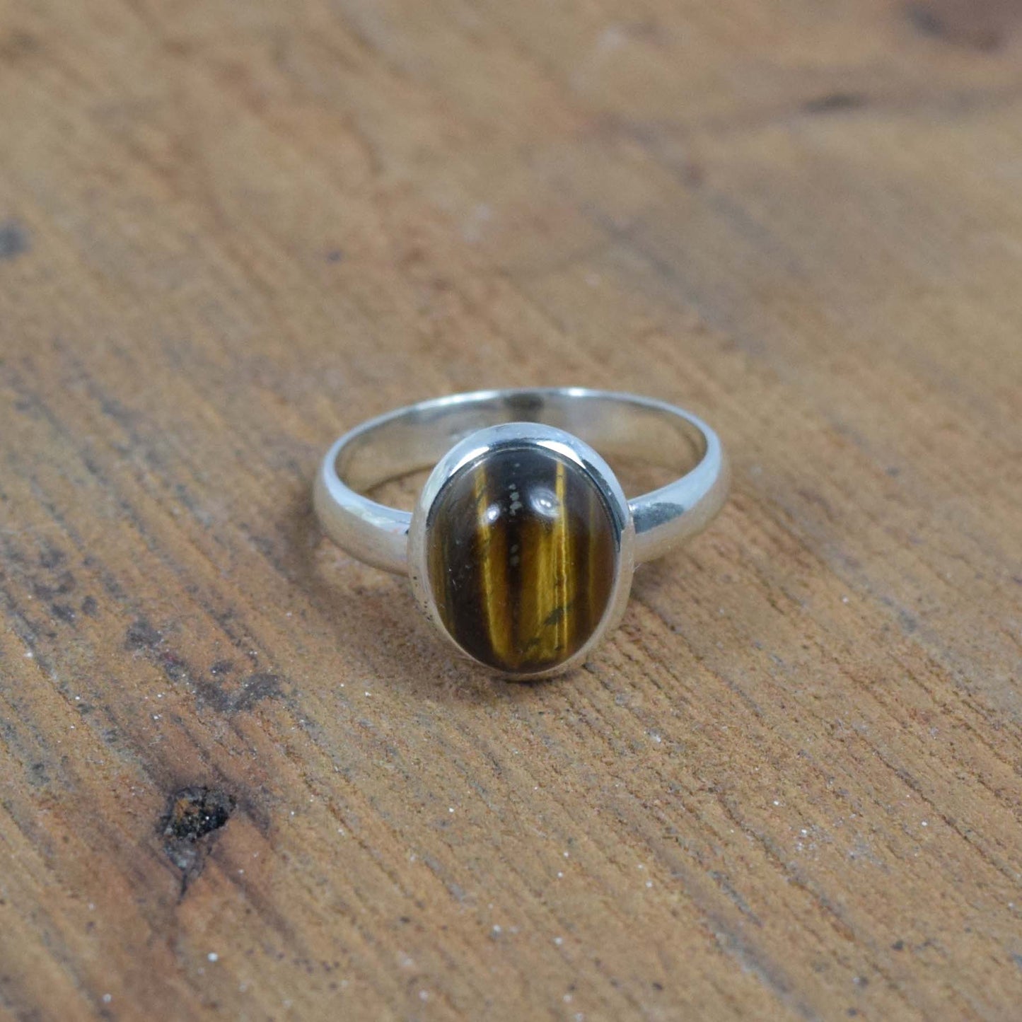 925 Solid Sterling Silver Tiger Eye Ring-6 US