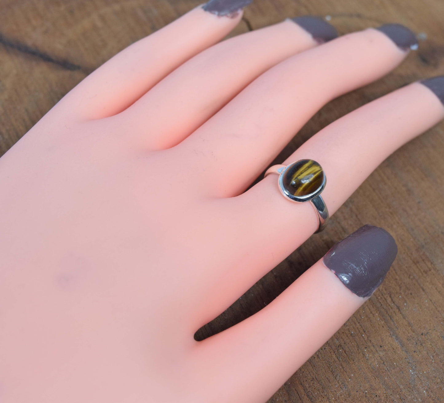 925 Solid Sterling Silver Tiger Eye Ring-6 US