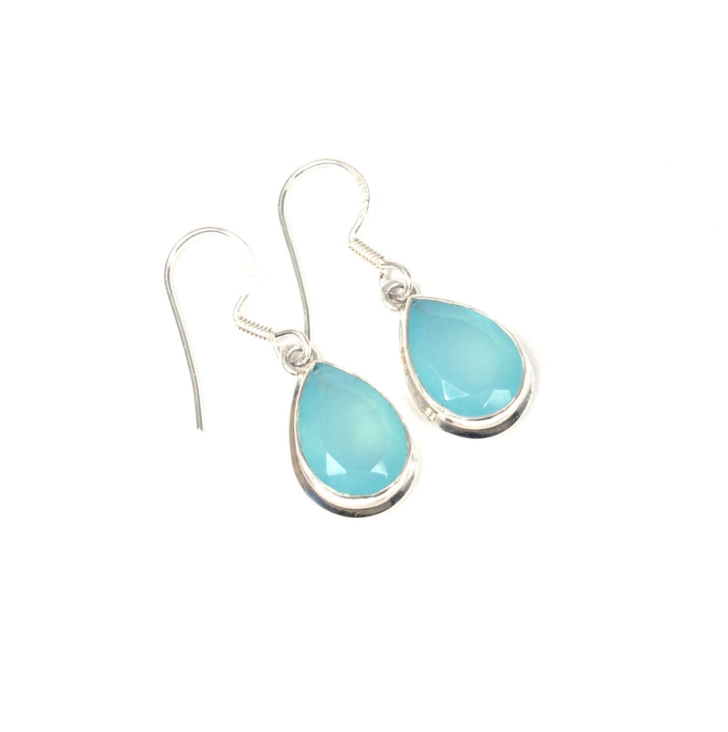 925 Solid Sterling Silver Cut Blue Chalcedony Hook Earring-1.5 Inch