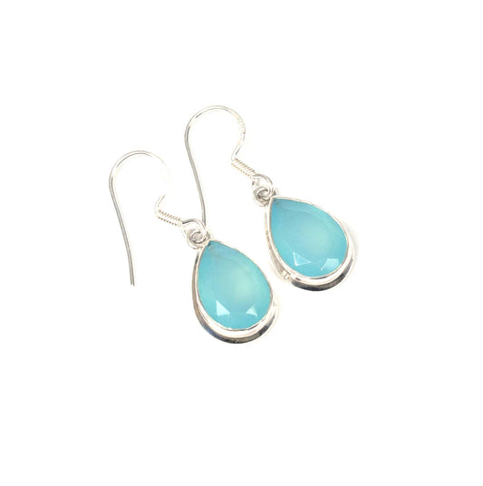 925 Solid Sterling Silver Cut Blue Chalcedony Hook Earring-1.5 Inch