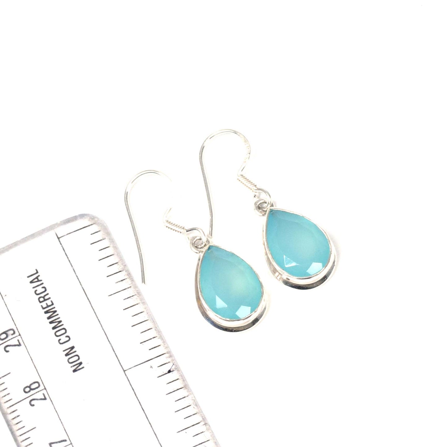 925 Solid Sterling Silver Cut Blue Chalcedony Hook Earring-1.5 Inch