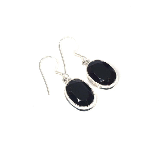 925 Solid Sterling Silver Cut Black Onyx Hook Earring-1.5 Inch
