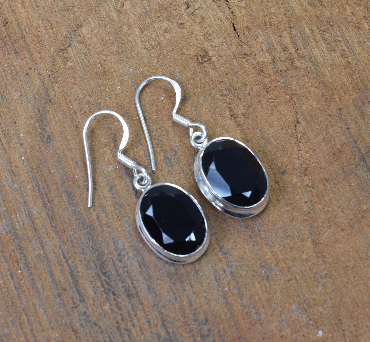 925 Solid Sterling Silver Cut Black Onyx Hook Earring-1.5 Inch