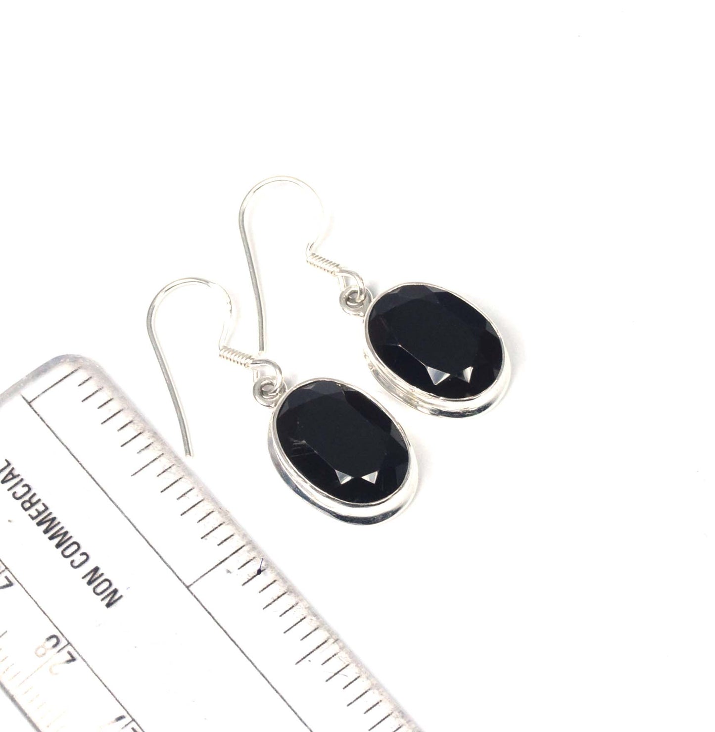 925 Solid Sterling Silver Cut Black Onyx Hook Earring-1.5 Inch