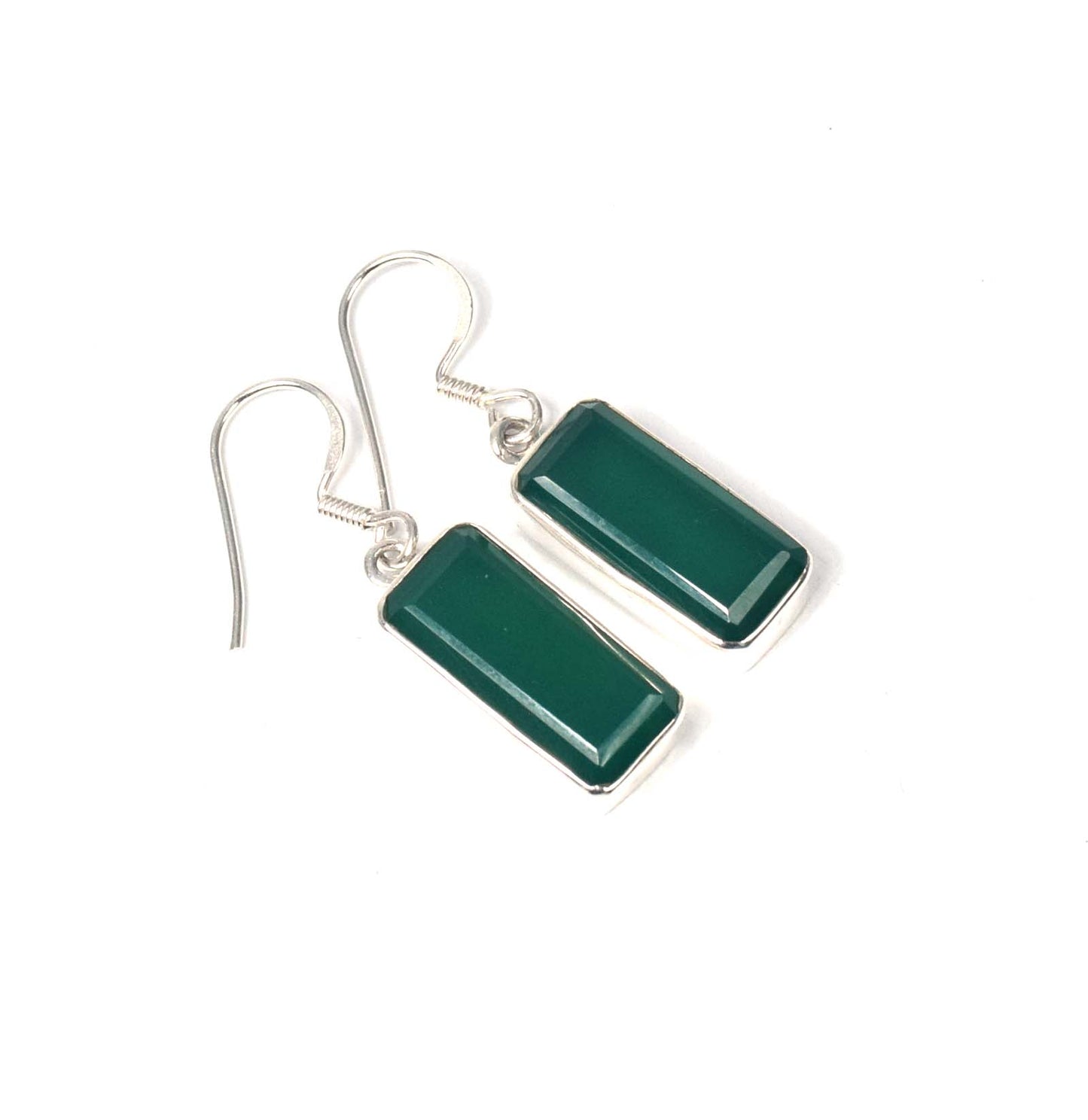 925 Solid Sterling Silver Cut Green Onyx Hook Earring-2.7 Inch