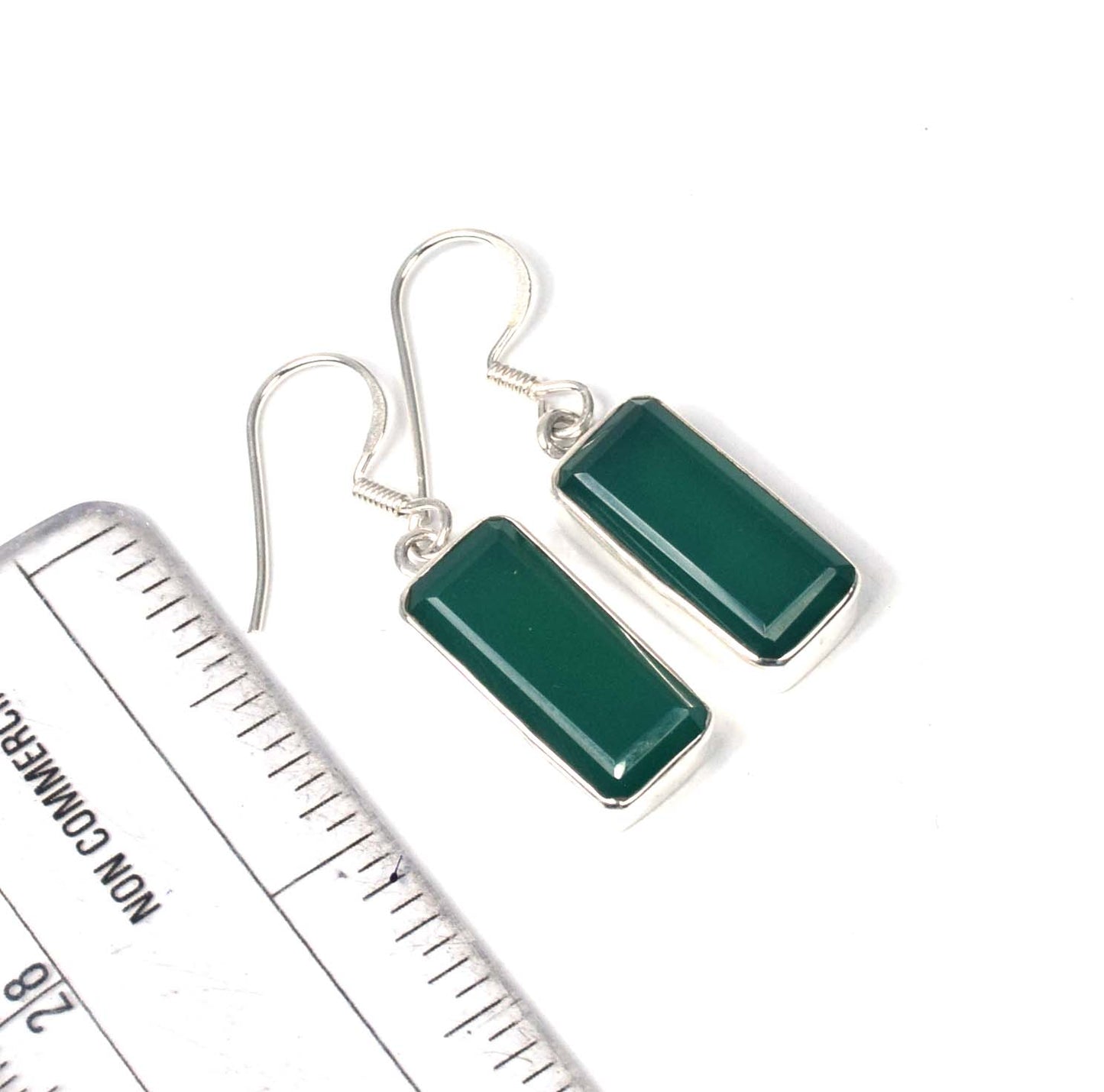 925 Solid Sterling Silver Cut Green Onyx Hook Earring-2.7 Inch