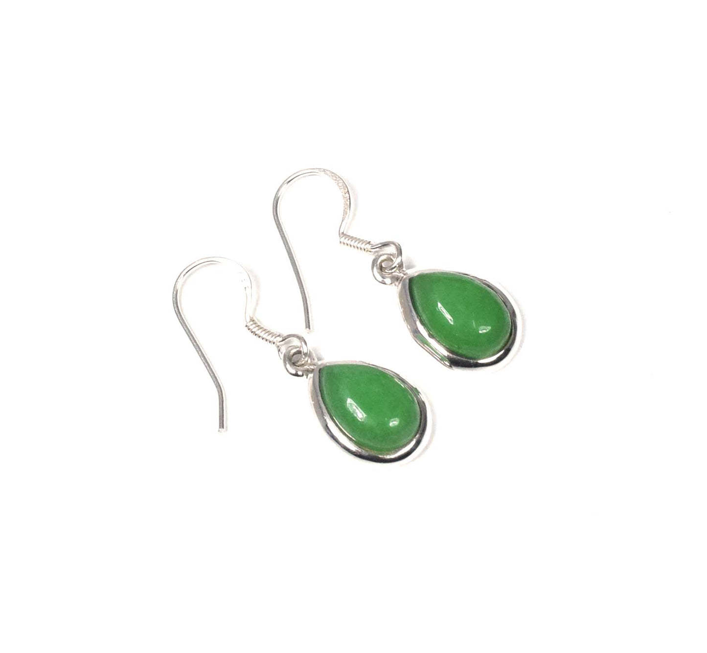 925 Solid Sterling Silver Green Jade Hook Earring-1.2 Inch