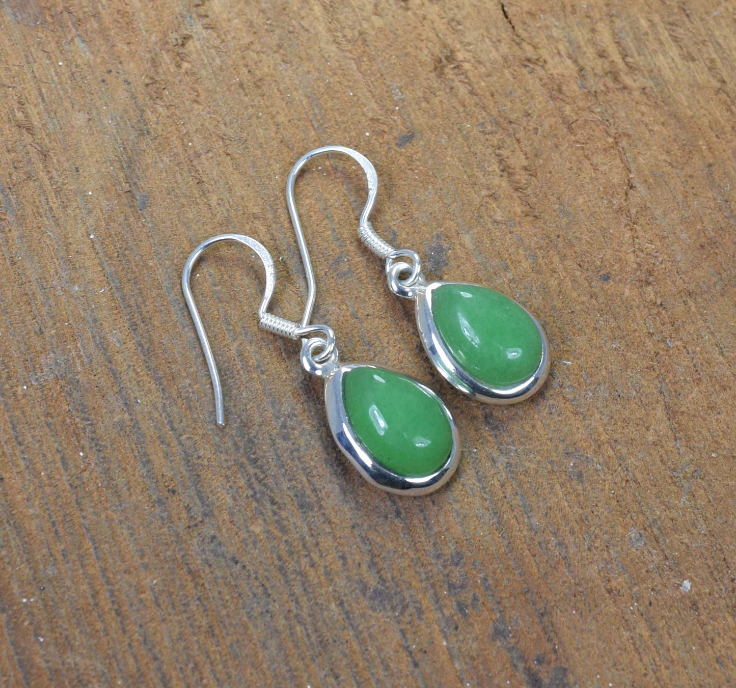 925 Solid Sterling Silver Green Jade Hook Earring-1.2 Inch