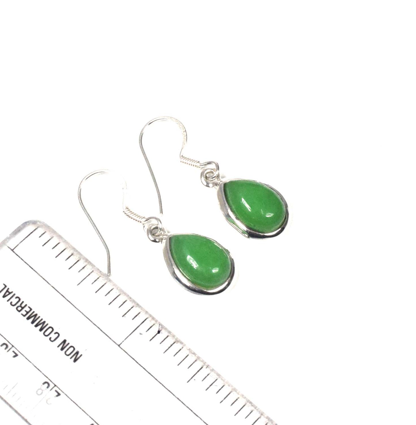 925 Solid Sterling Silver Green Jade Hook Earring-1.2 Inch