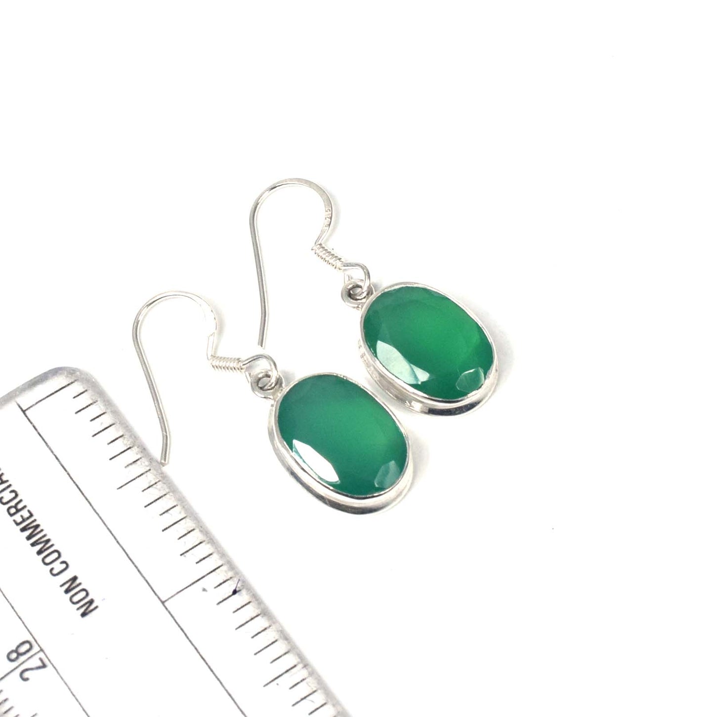 925 Solid Sterling Silver Cut Green Onyx Hook Earring-1.5 Inch