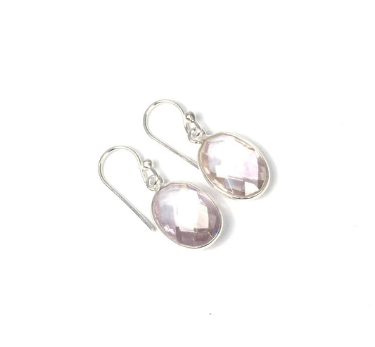 925 Solid Sterling Silver Cut Peach Quartz Hook Earring-1.2 Inch