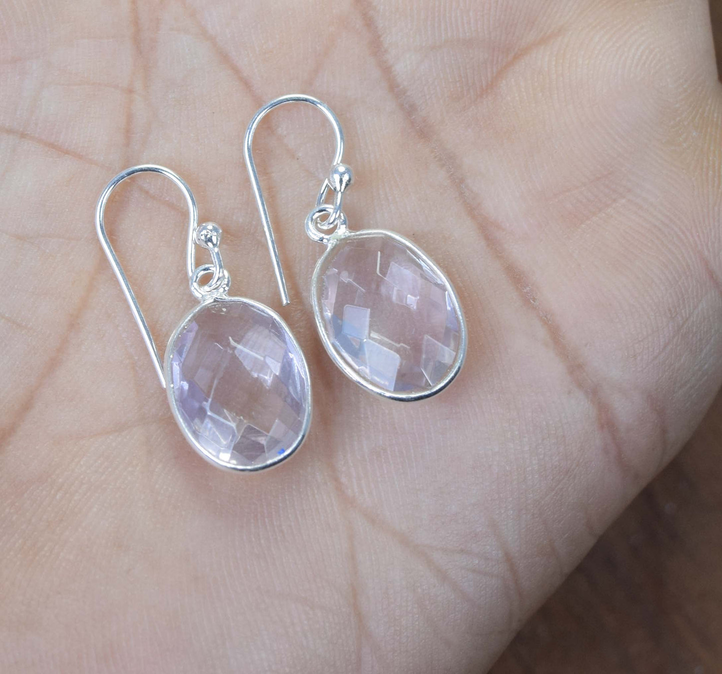 925 Solid Sterling Silver Cut Peach Quartz Hook Earring-1.2 Inch