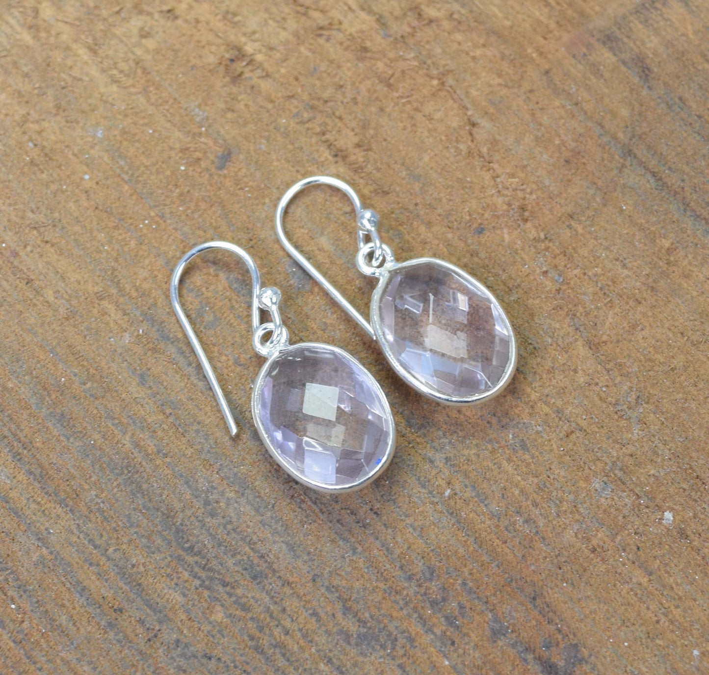 925 Solid Sterling Silver Cut Peach Quartz Hook Earring-1.2 Inch