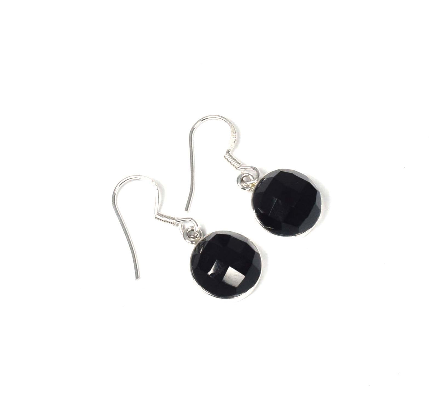 925 Solid Sterling Silver Cut Black Onyx Hook Earring-1 Inch