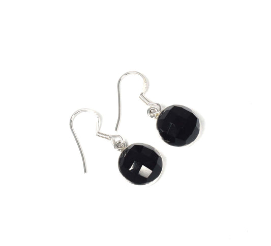 925 Solid Sterling Silver Cut Black Onyx Hook Earring-1 Inch