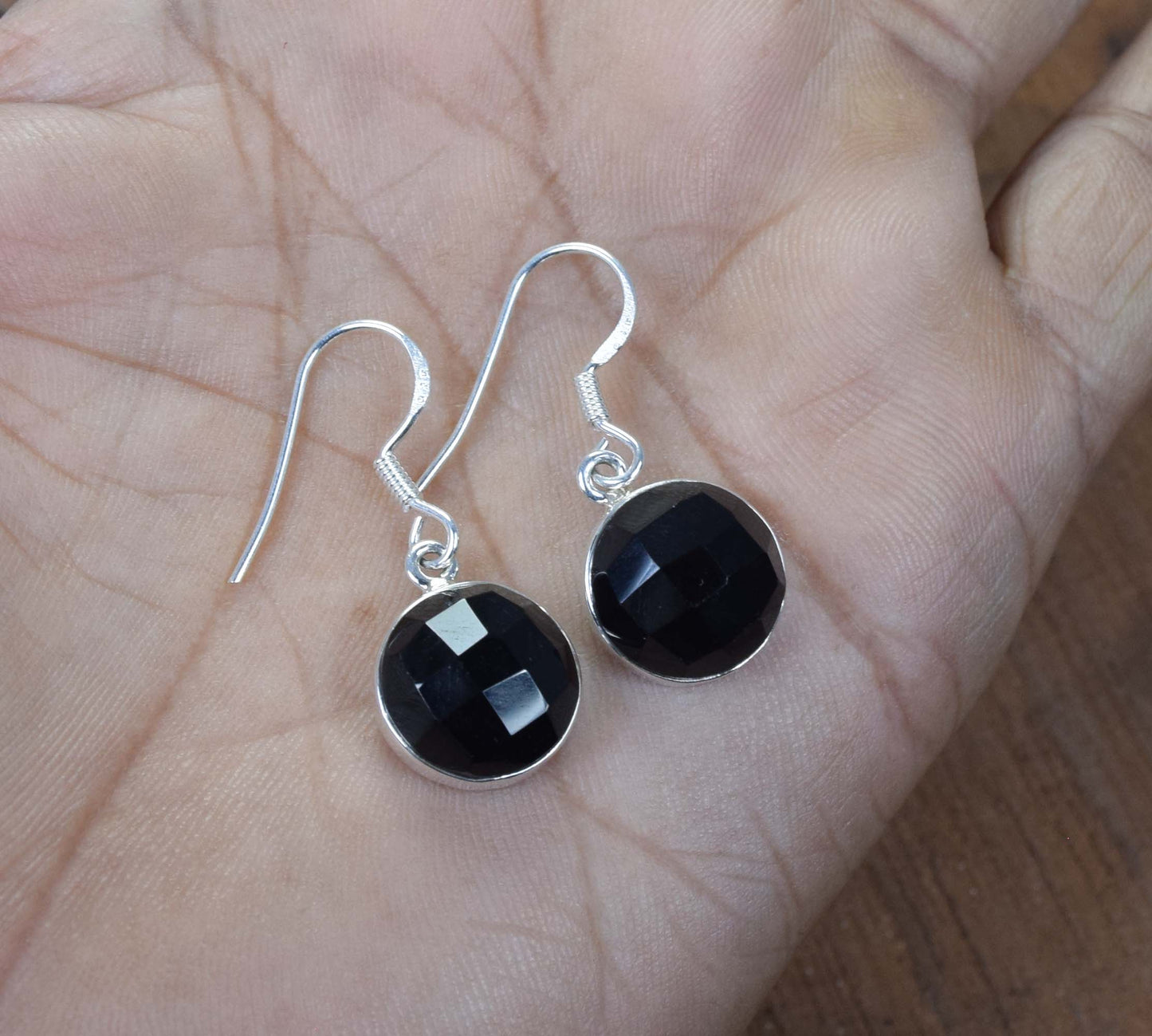 925 Solid Sterling Silver Cut Black Onyx Hook Earring-1 Inch