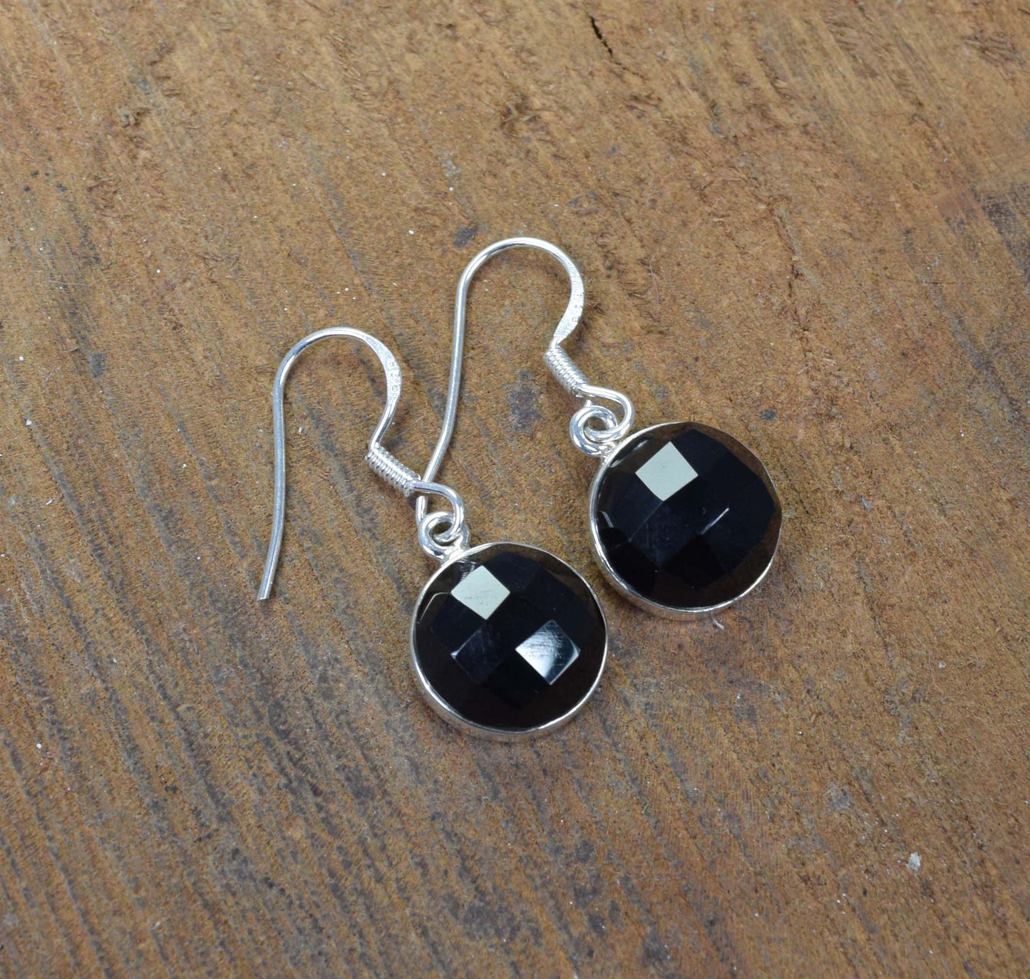 925 Solid Sterling Silver Cut Black Onyx Hook Earring-1 Inch