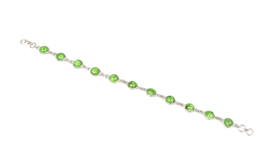 925 Solid Sterling Silver Green Copper Turquoise HANDMADE BRACELET-7.7 Inch