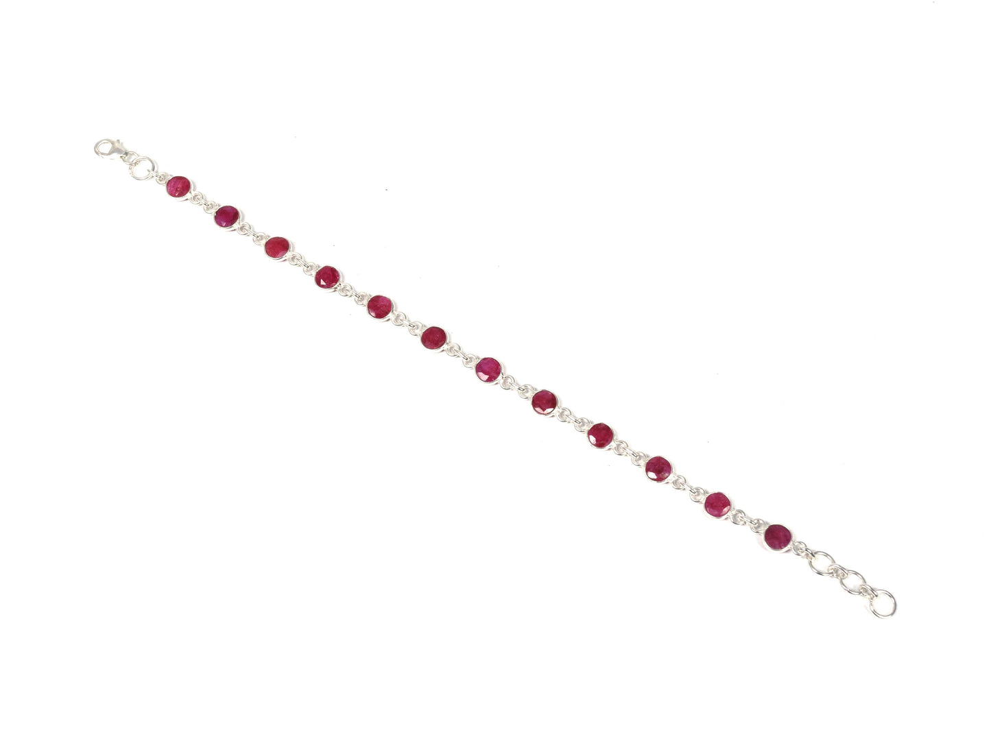925 Solid Sterling Faceted Simulated Ruby HANDMADE BRACELET-7.5 Inch