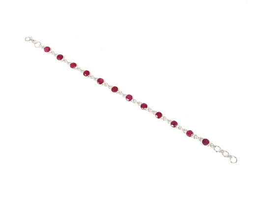 925 Solid Sterling Faceted Simulated Ruby HANDMADE BRACELET-7.5 Inch