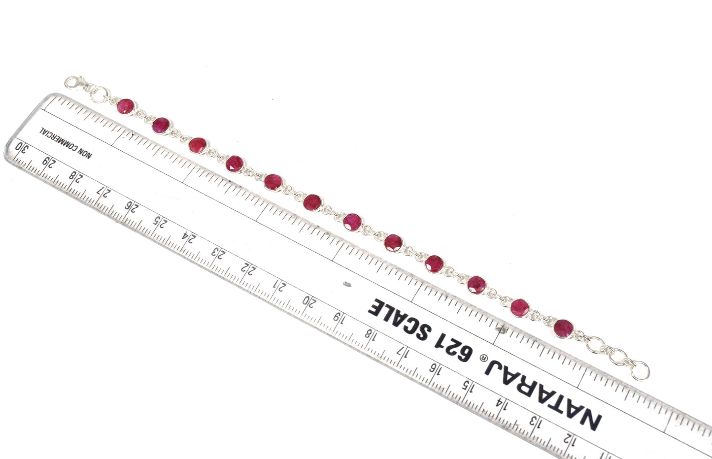 925 Solid Sterling Faceted Simulated Ruby HANDMADE BRACELET-7.5 Inch