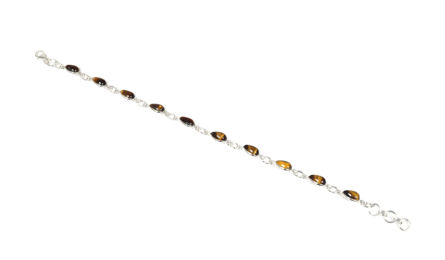 925 Solid Sterling Silver Tiger Eye HANDMADE BRACELET-8 Inch