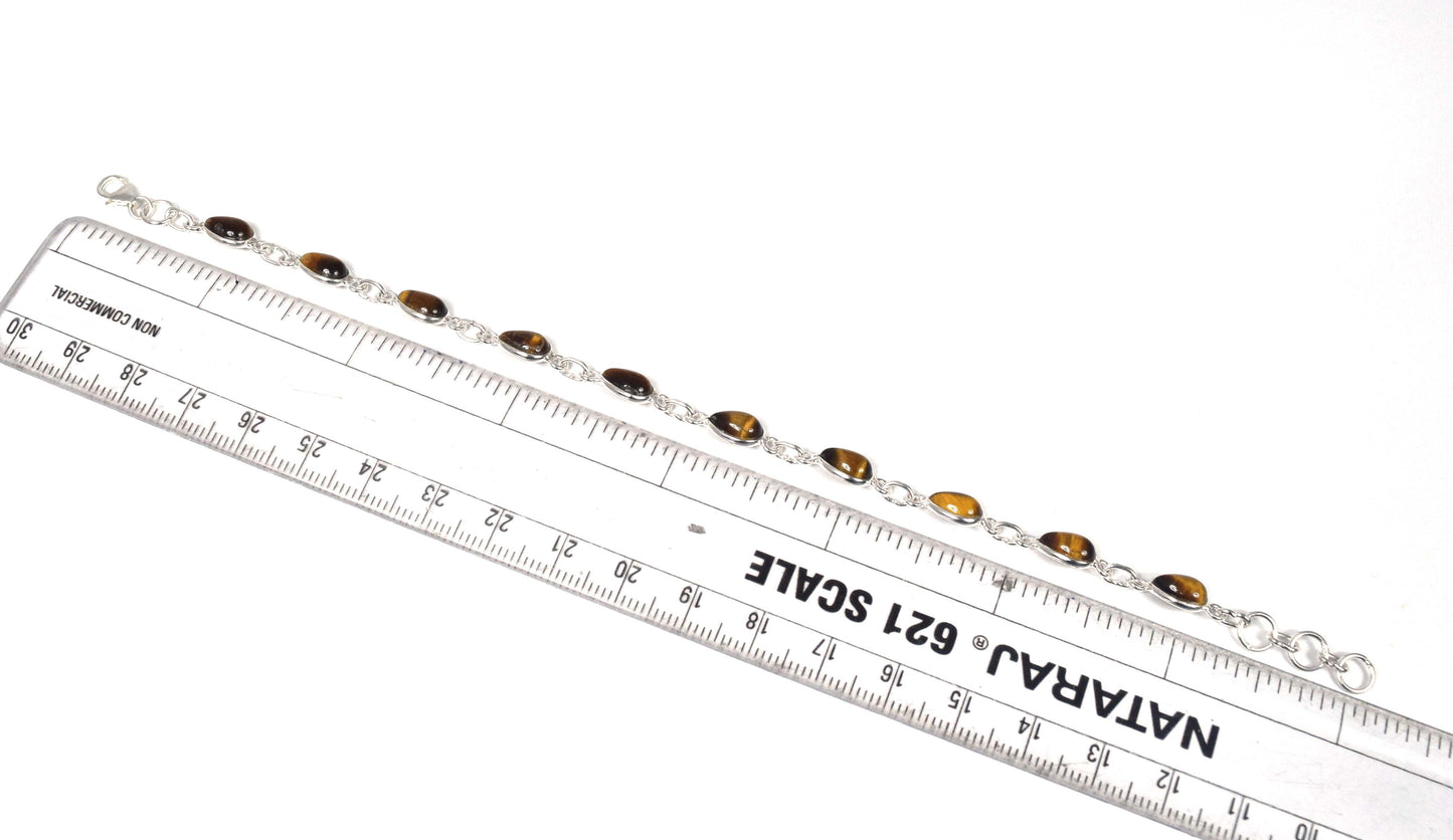 925 Solid Sterling Silver Tiger Eye HANDMADE BRACELET-8 Inch