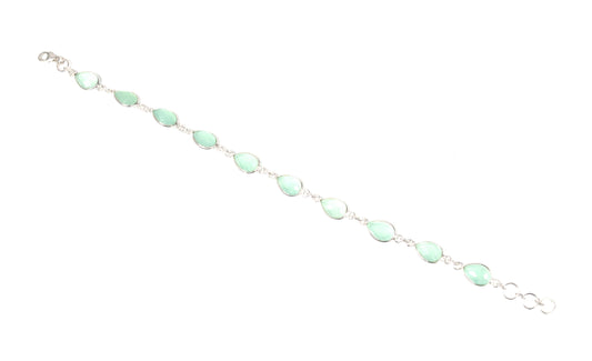 925 Solid Sterling Silver Aqua Chalcedony HANDMADE BRACELET-8.5 Inch