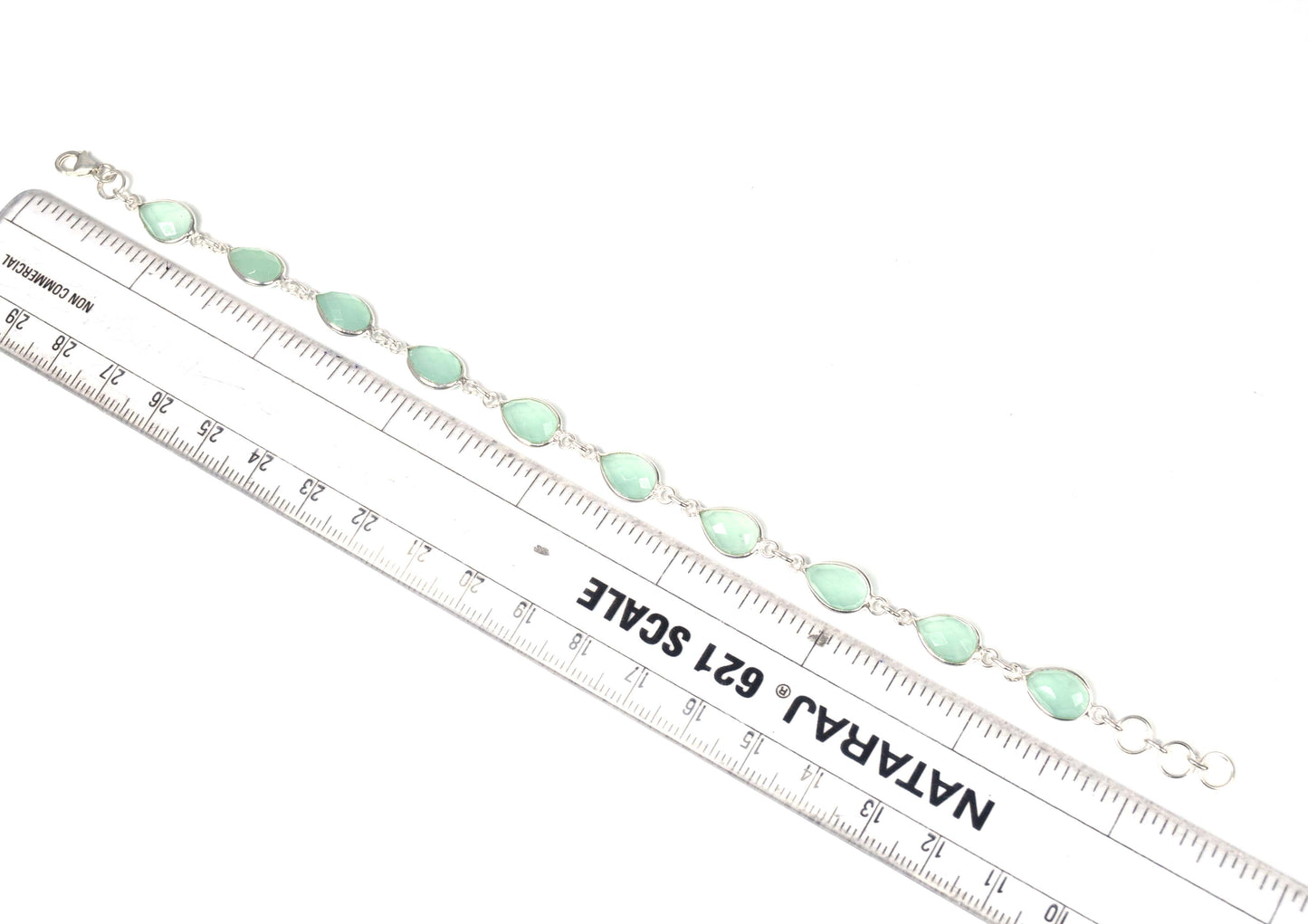 925 Solid Sterling Silver Aqua Chalcedony HANDMADE BRACELET-8.5 Inch