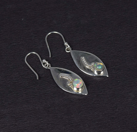 925 Solid Sterling Silver Ethiopian Opal Hook Earring-1.5 Inch