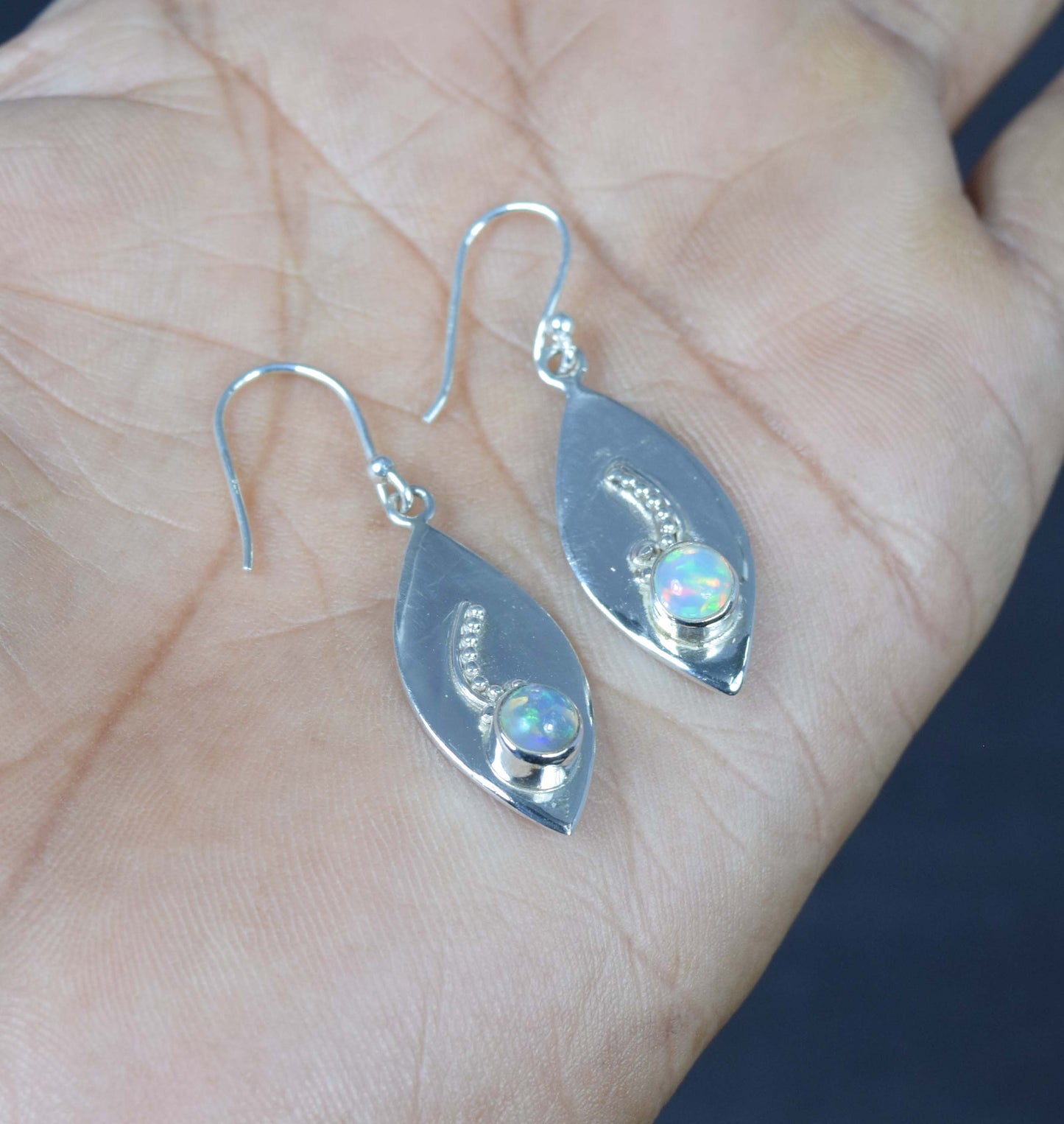 925 Solid Sterling Silver Ethiopian Opal Hook Earring-1.5 Inch
