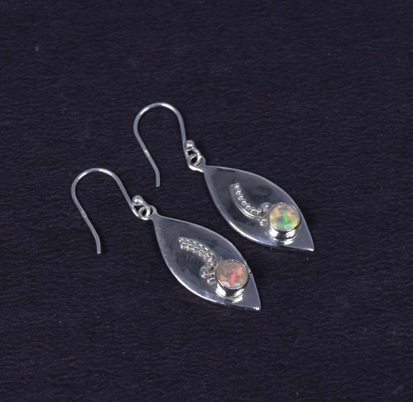 925 Solid Sterling Silver Cut Ethiopian Opal Hook Earring-1.6 Inch