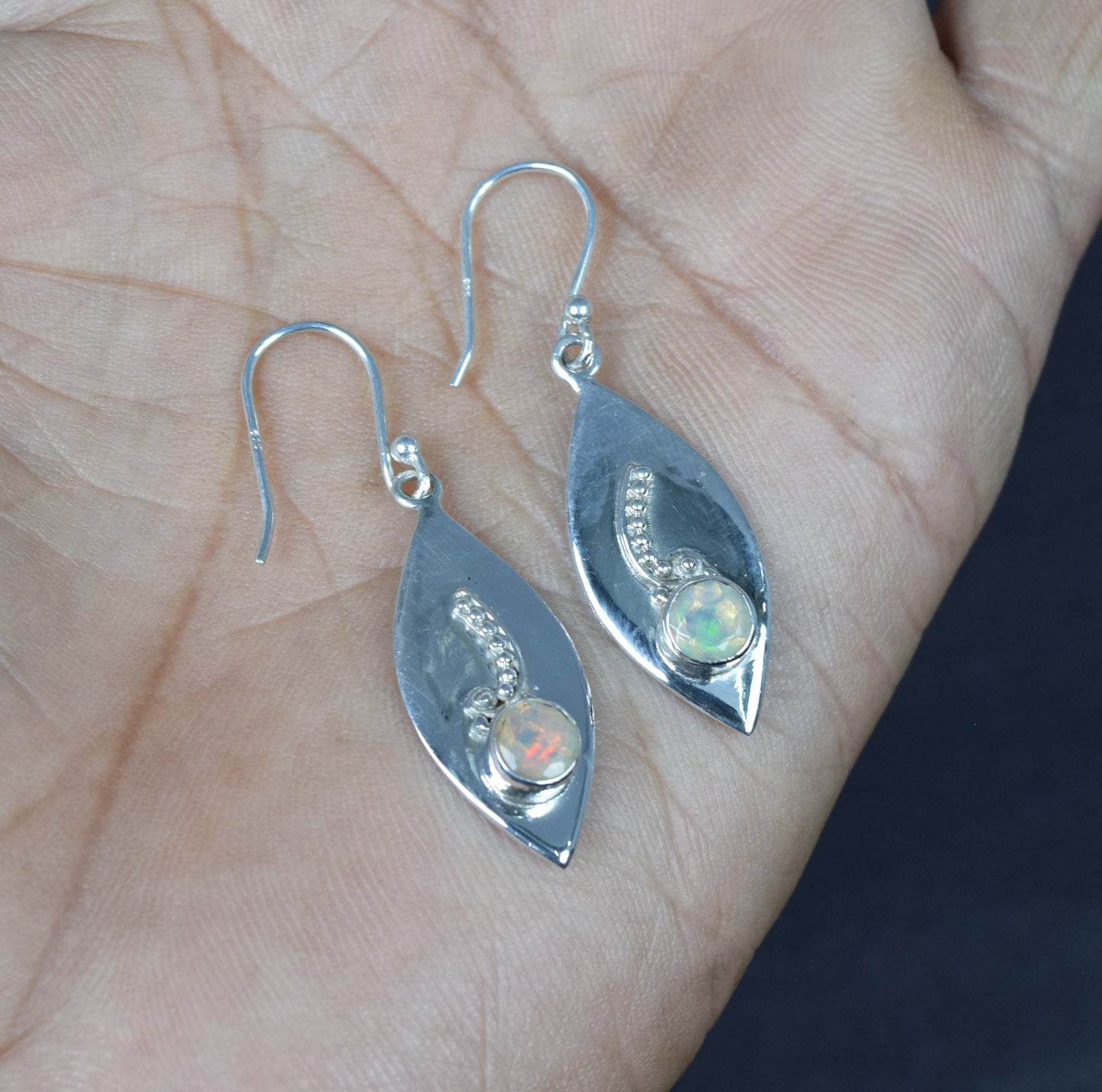 925 Solid Sterling Silver Cut Ethiopian Opal Hook Earring-1.6 Inch