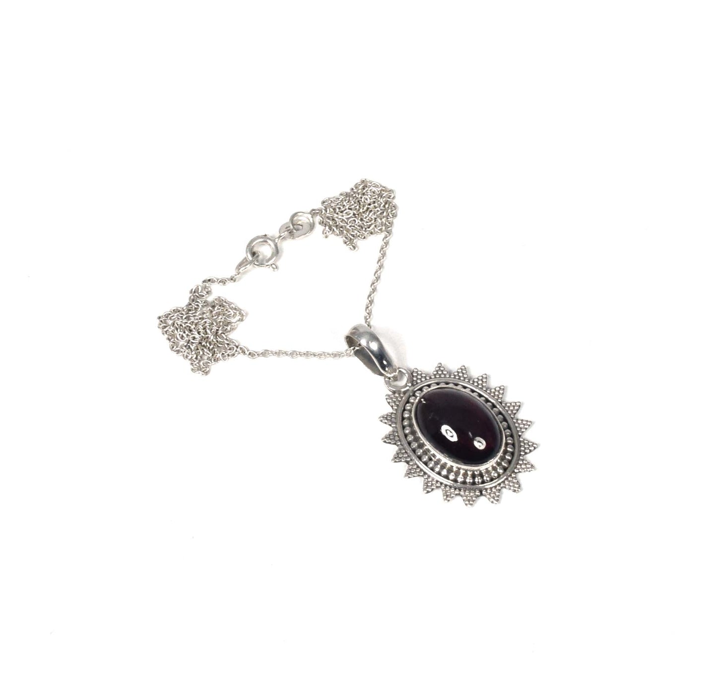 925 Solid Sterling Silver Red Garnet Chain Pendant-19 Inch
