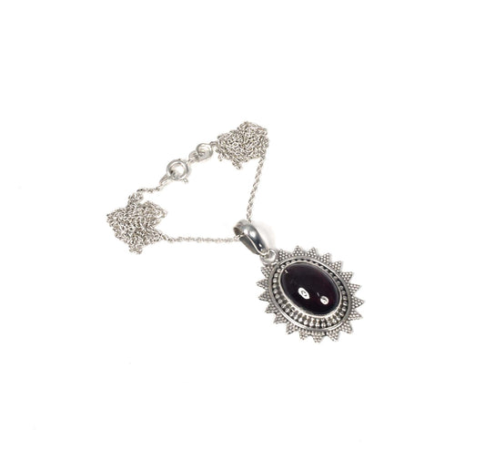 925 Solid Sterling Silver Red Garnet Chain Pendant-19 Inch
