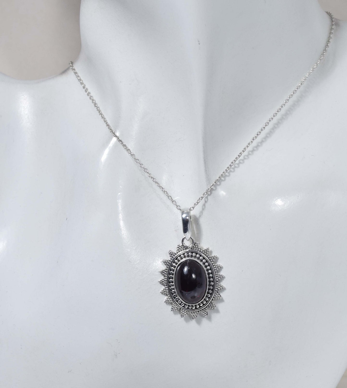 925 Solid Sterling Silver Red Garnet Chain Pendant-19 Inch