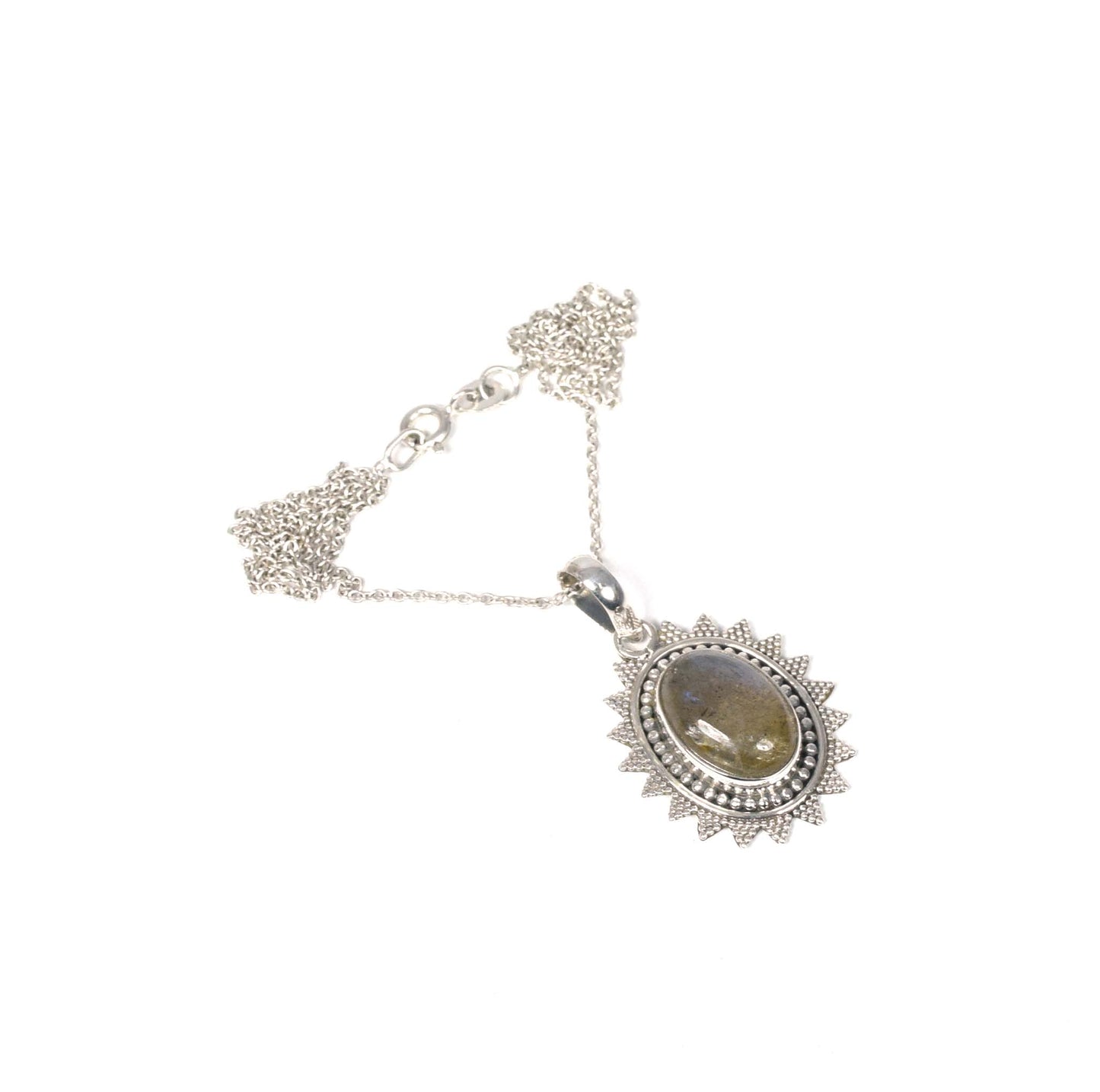 925 Solid Sterling Silver Labradorite Chain Pendant-19 Inch