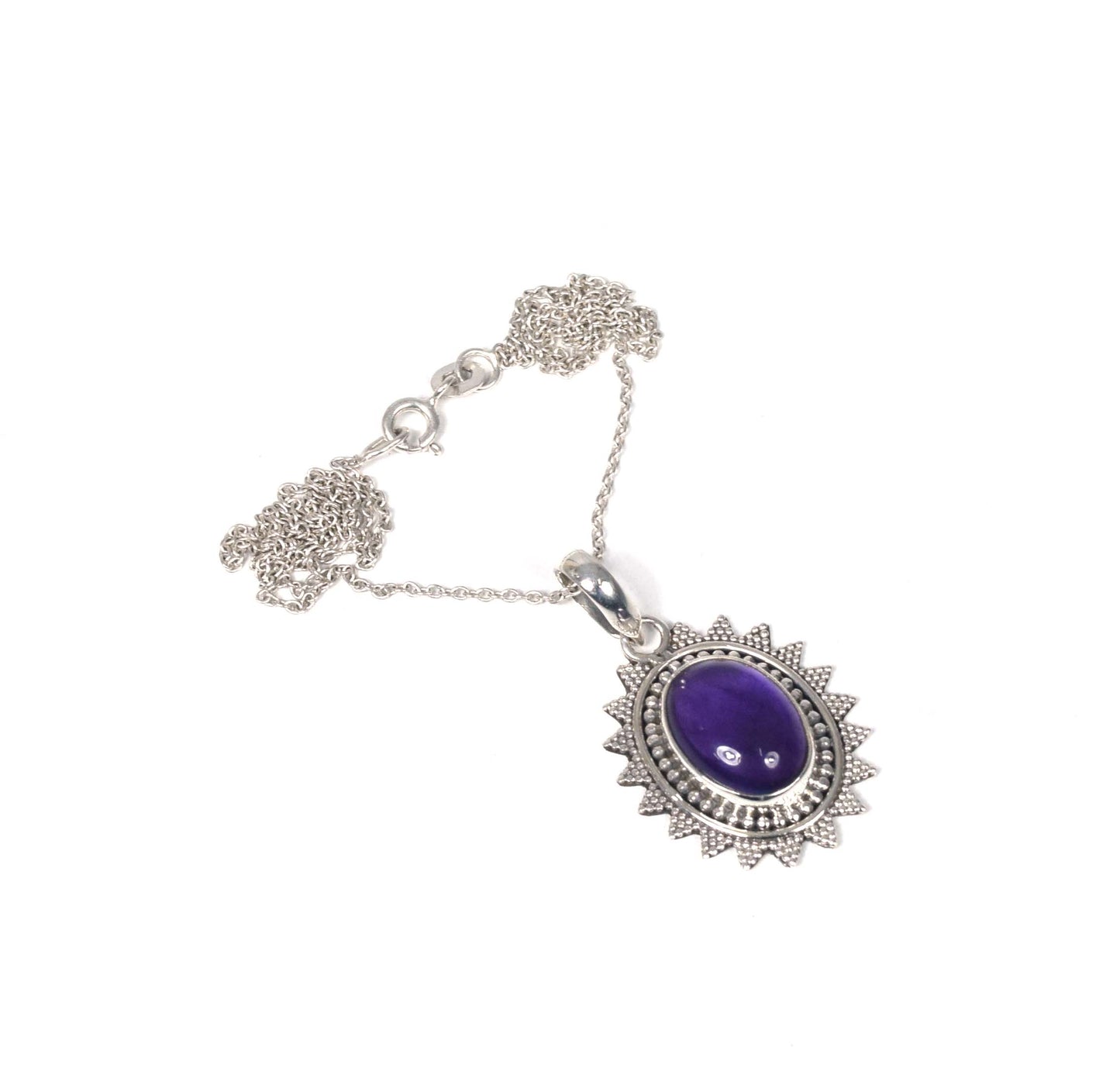 925 Solid Sterling Silver Purple Amethyst Chain Pendant-19 Inch