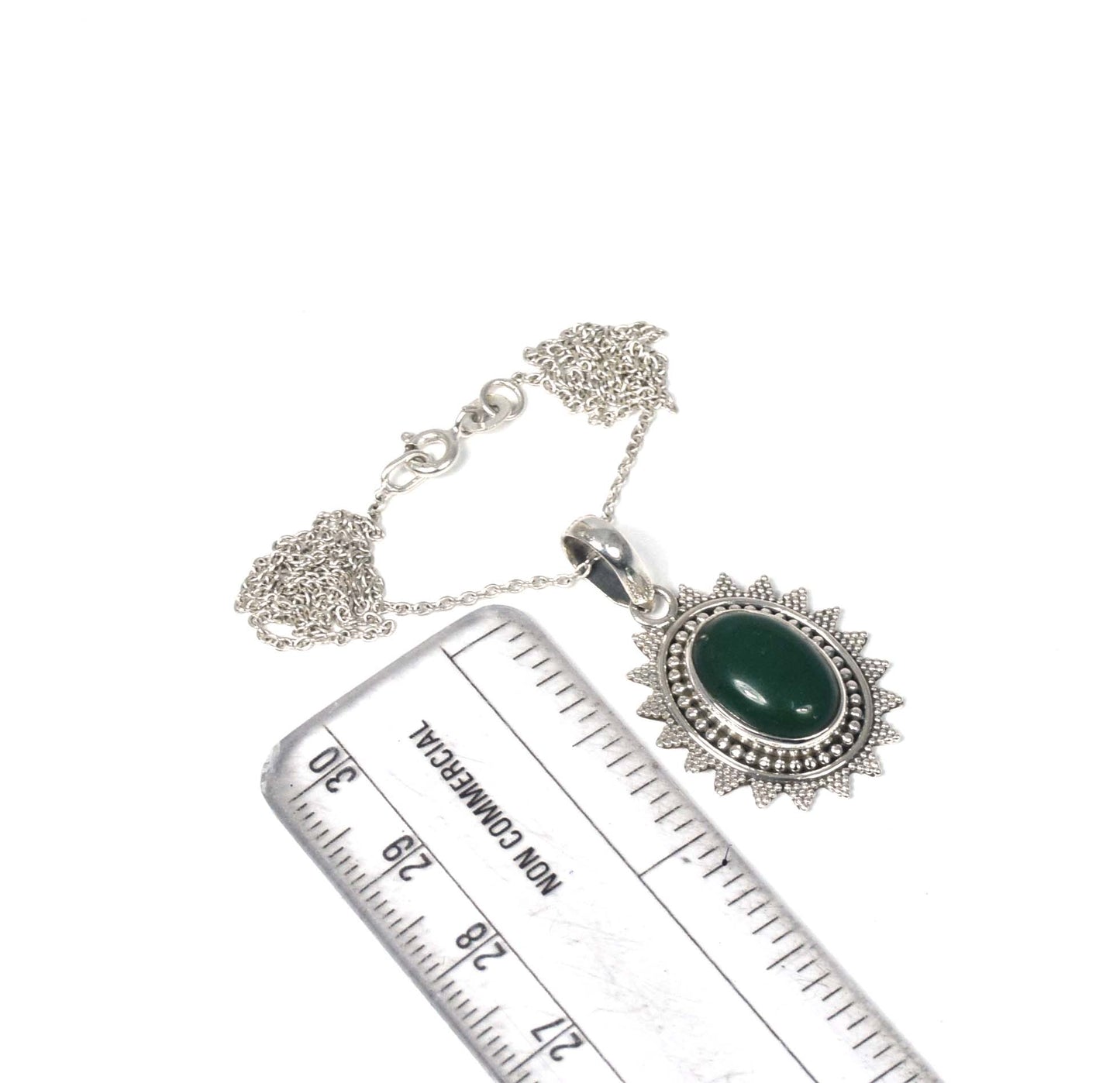 925 Solid Sterling Silver Green Onyx Chain Pendant-19 Inch
