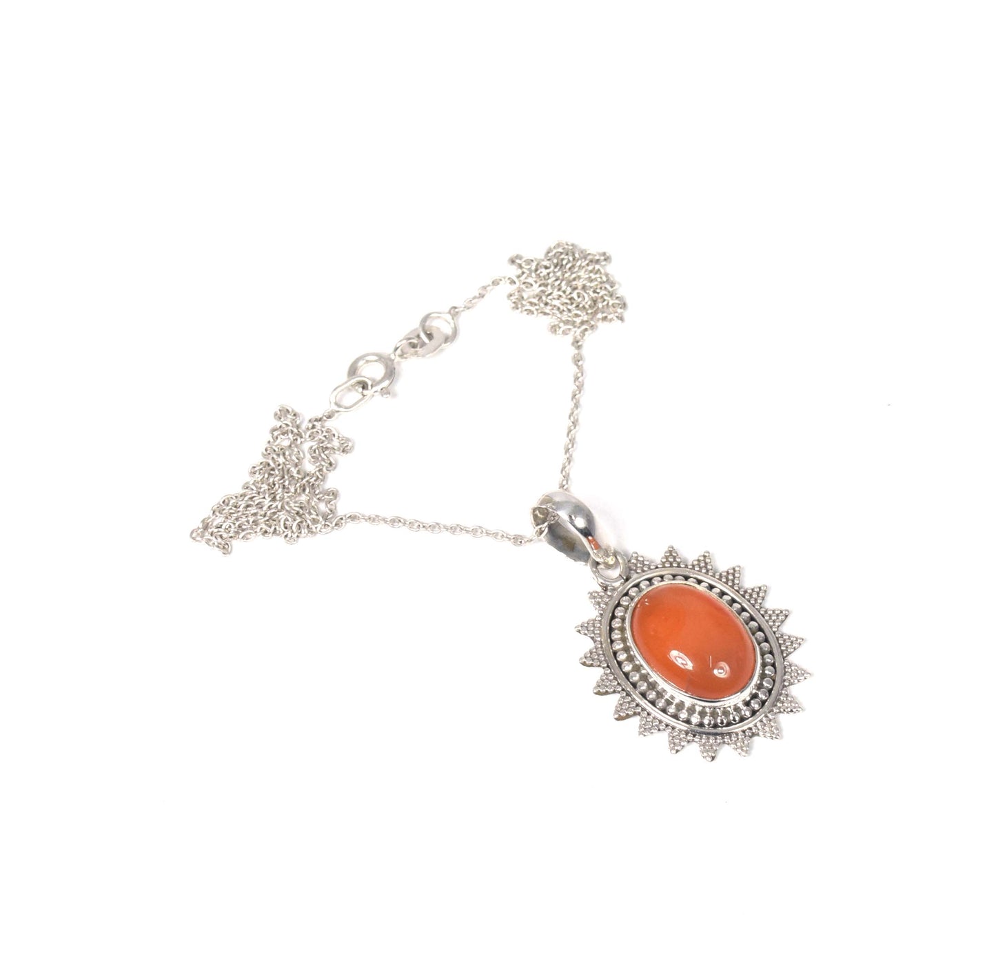 925 Solid Sterling Silver Red Carnelian Chain Pendant-19 Inch