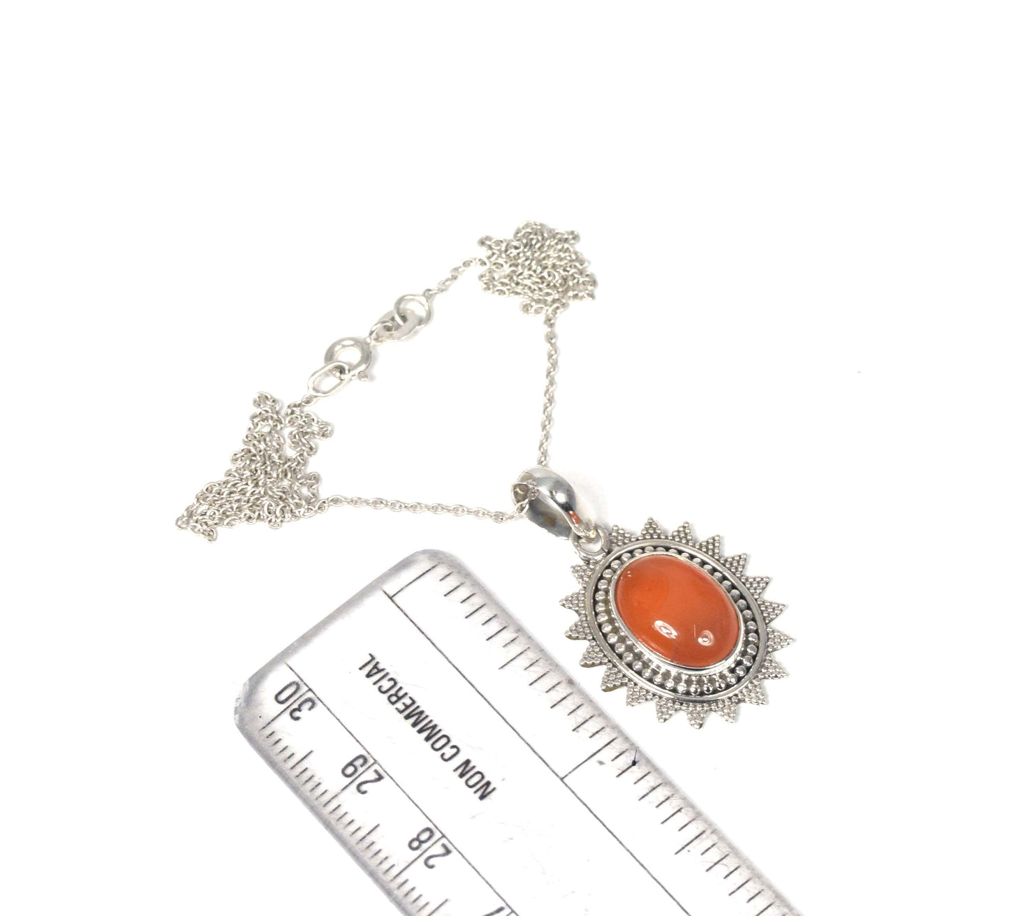 925 Solid Sterling Silver Red Carnelian Chain Pendant-19 Inch