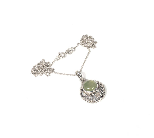 925 Solid Sterling Silver Green Prehnite Chain Pendant-18.8 Inch