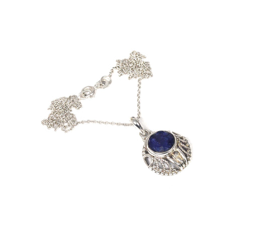 925 Solid Sterling Silver Cut Simulated Sapphire Chain Pendant-18.8 Inch